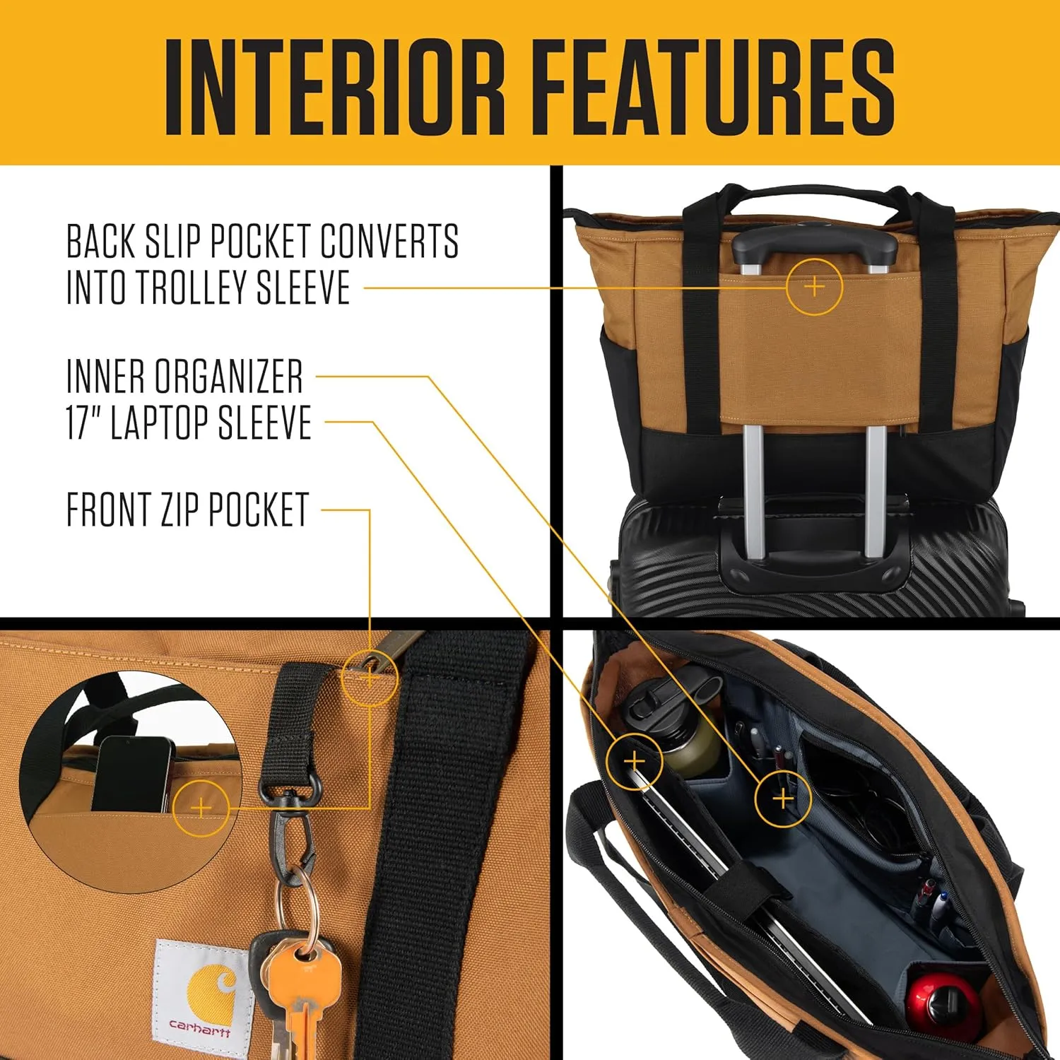 Carhartt Horizontal Zip Classic Laptop Tote Bag, Durable Water Repellent Material W/ 17" Tablet Sleeve