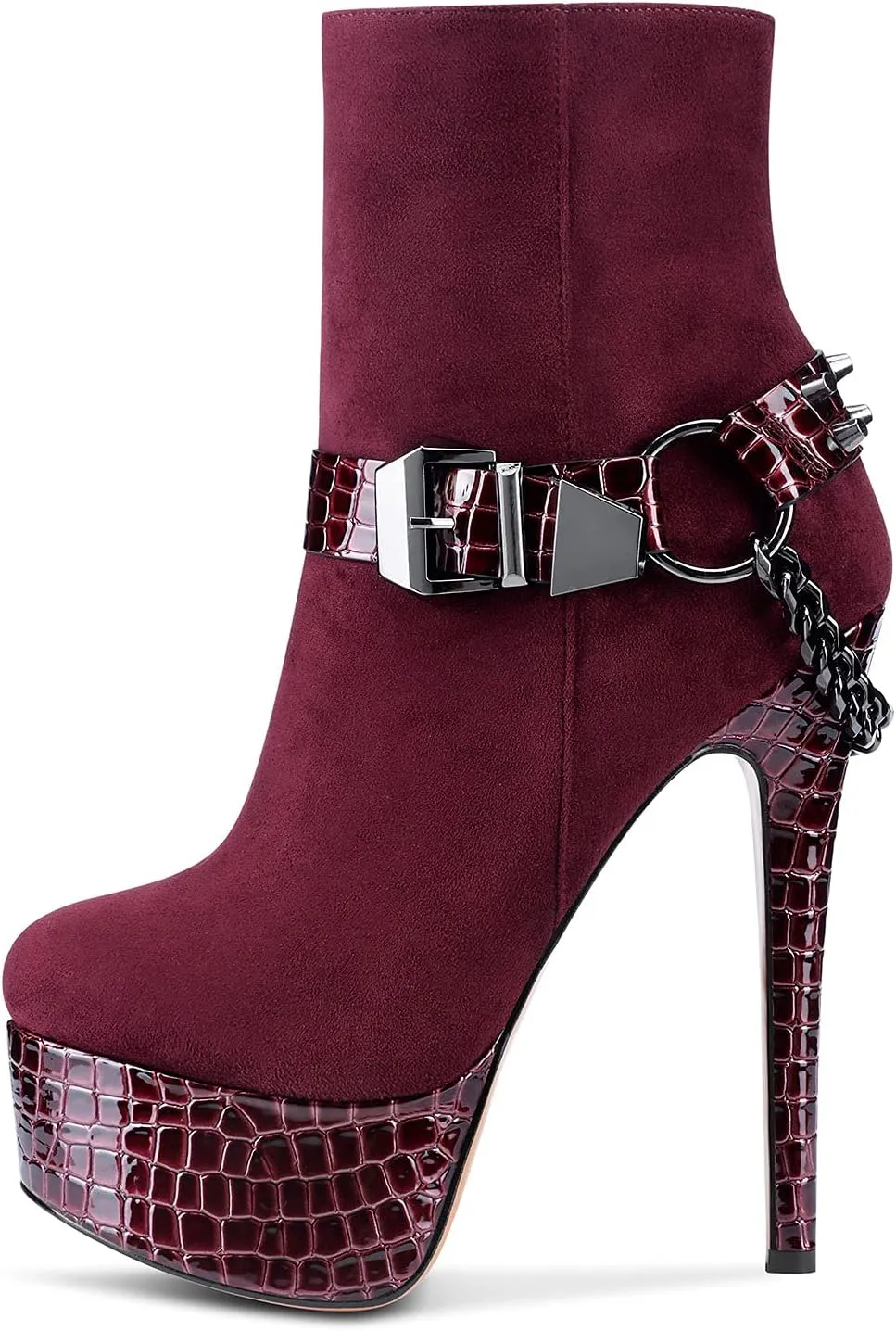 Castamere Womens High Heel Platform Ankle Boot Stiletto Heels Rivet Dress Boots with Zipper Round Toe 6 Inch Heels