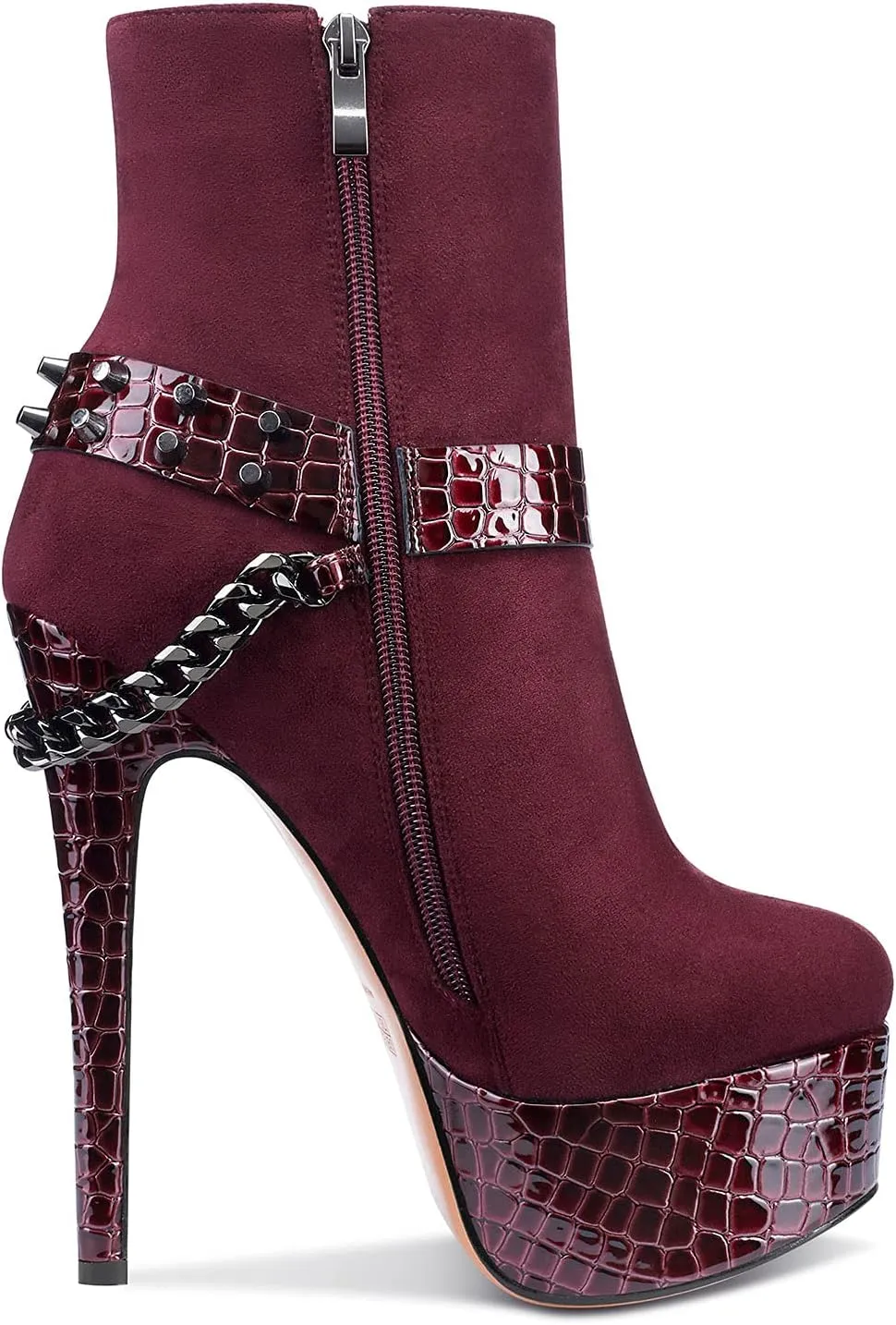 Castamere Womens High Heel Platform Ankle Boot Stiletto Heels Rivet Dress Boots with Zipper Round Toe 6 Inch Heels