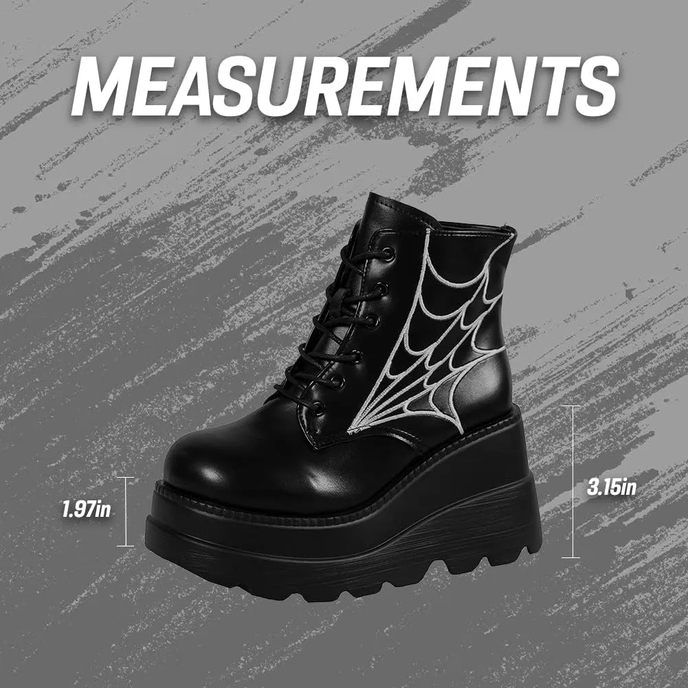CELNEPHO Chunky Platform Boots for Women, Square Toe Lace up Zip High Heel Combat Wedge Ankle Boots