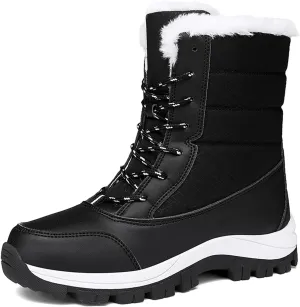 CERYTHRINA Womens Waterproof Booties Lightweight Winter Fur Lined Walking Boots Anti-Slip Outdoor Snow Boots