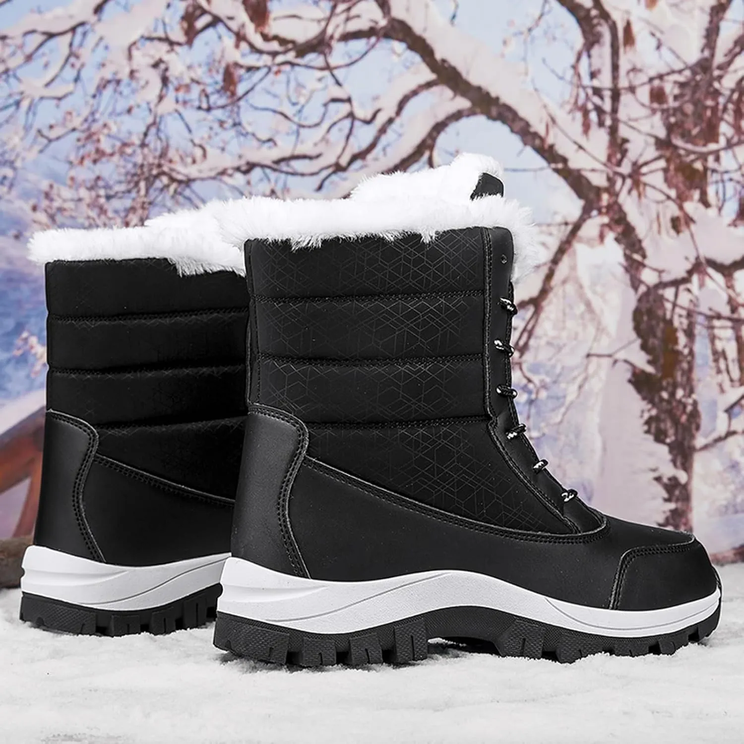 CERYTHRINA Womens Waterproof Booties Lightweight Winter Fur Lined Walking Boots Anti-Slip Outdoor Snow Boots