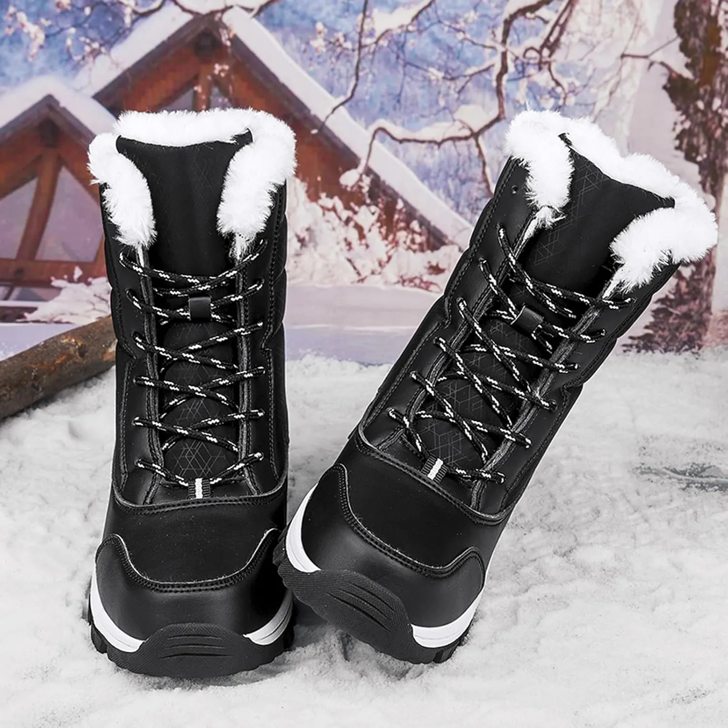 CERYTHRINA Womens Waterproof Booties Lightweight Winter Fur Lined Walking Boots Anti-Slip Outdoor Snow Boots