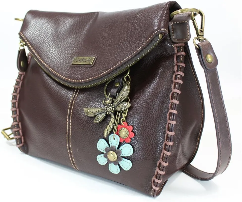 Chala Charming Crossbody Bag Shoulder Handbag With Flap Top and Zipper Black/Dark Brown