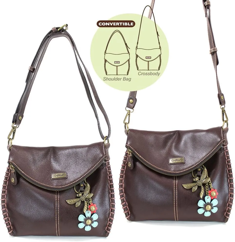 Chala Charming Crossbody Bag Shoulder Handbag With Flap Top and Zipper Black/Dark Brown