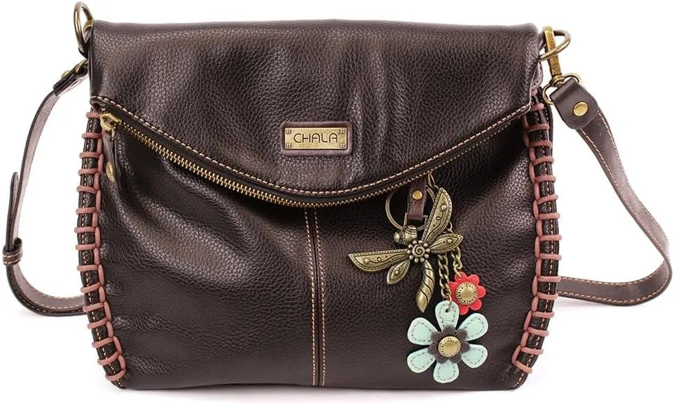 Chala Charming Crossbody Bag Shoulder Handbag With Flap Top and Zipper Black/Dark Brown