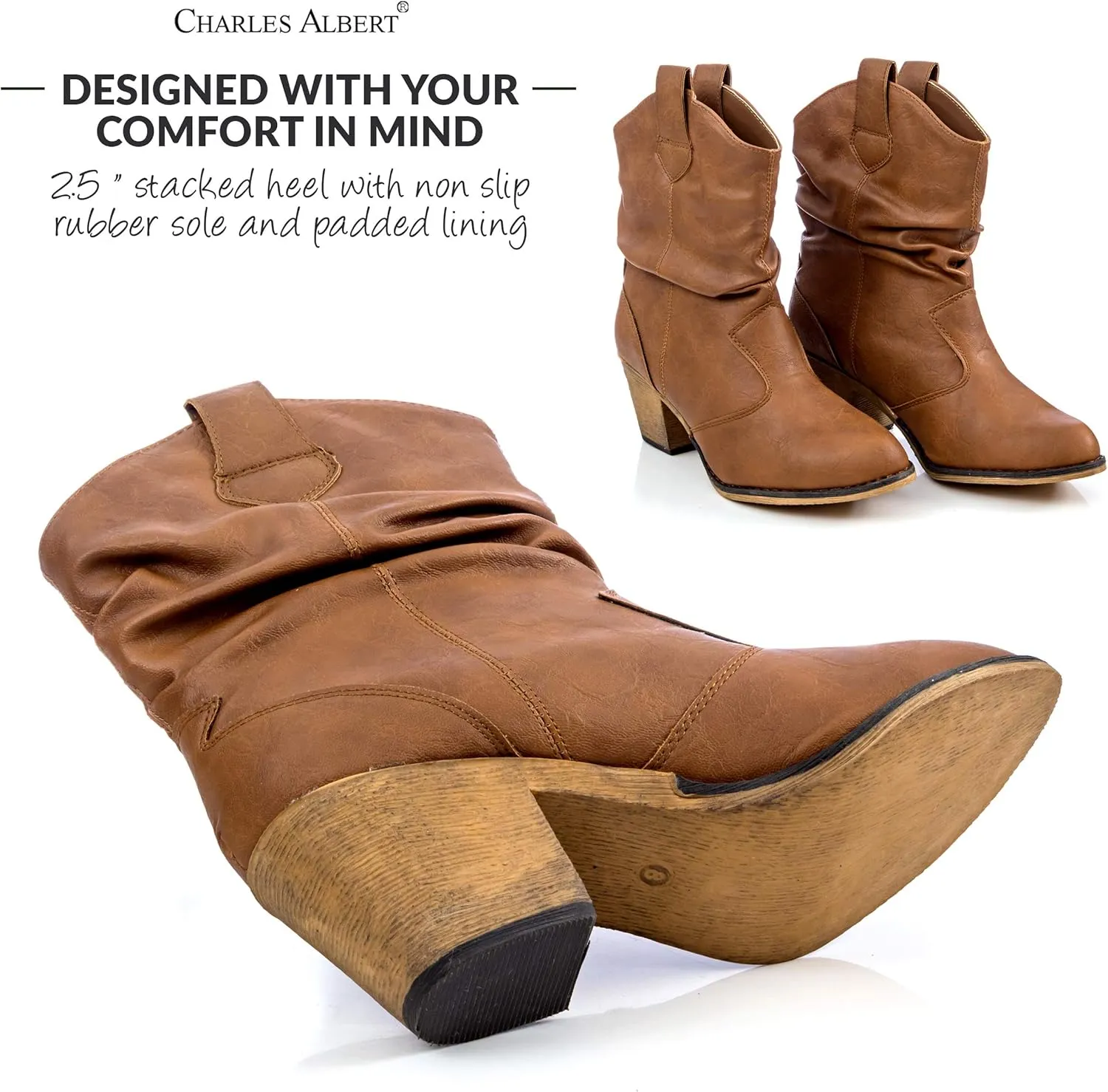 Charles Albert Women's Modern Western Cowboy Distressed Boot with Pull-Up Tabs