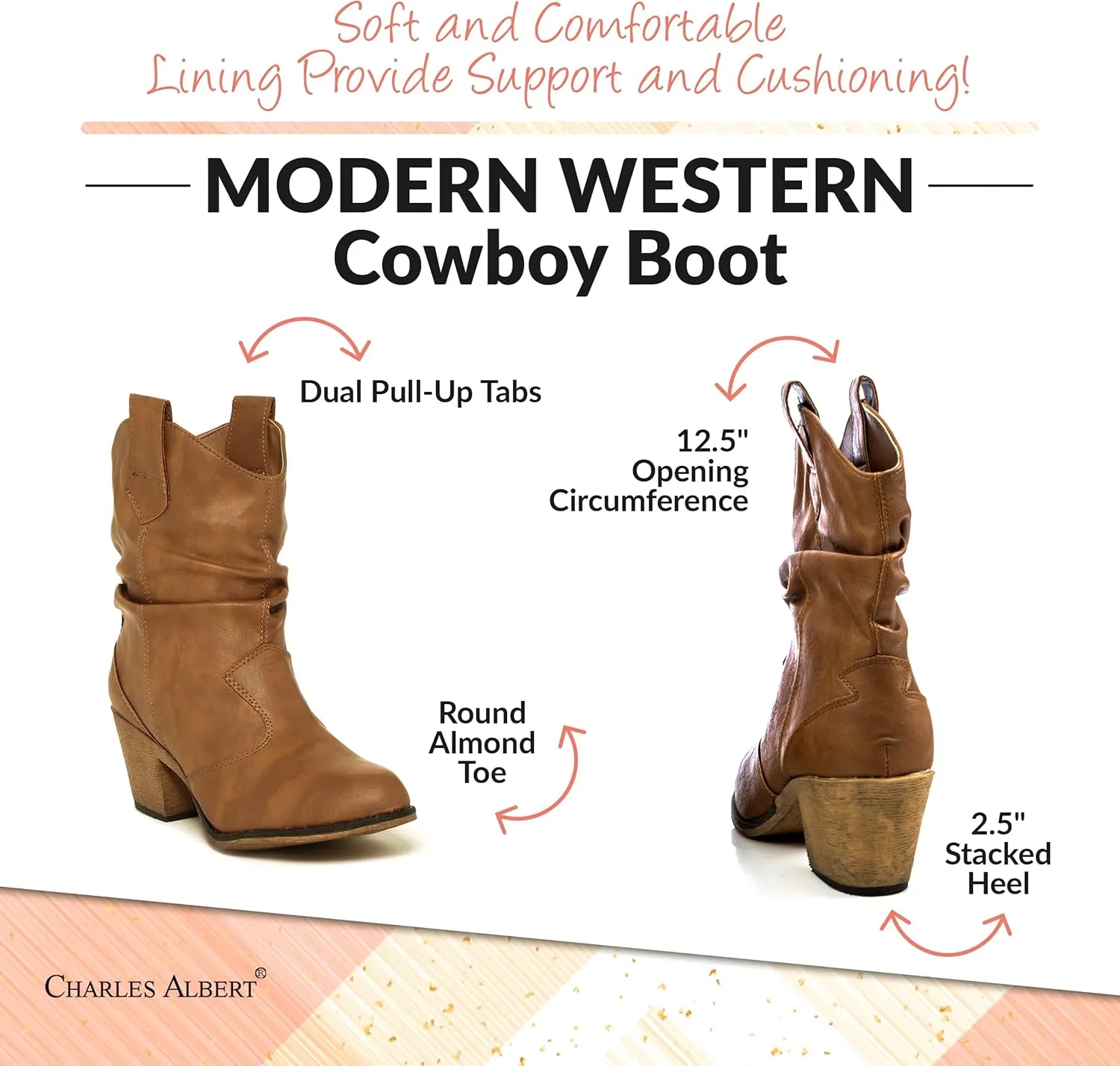 Charles Albert Women's Modern Western Cowboy Distressed Boot with Pull-Up Tabs
