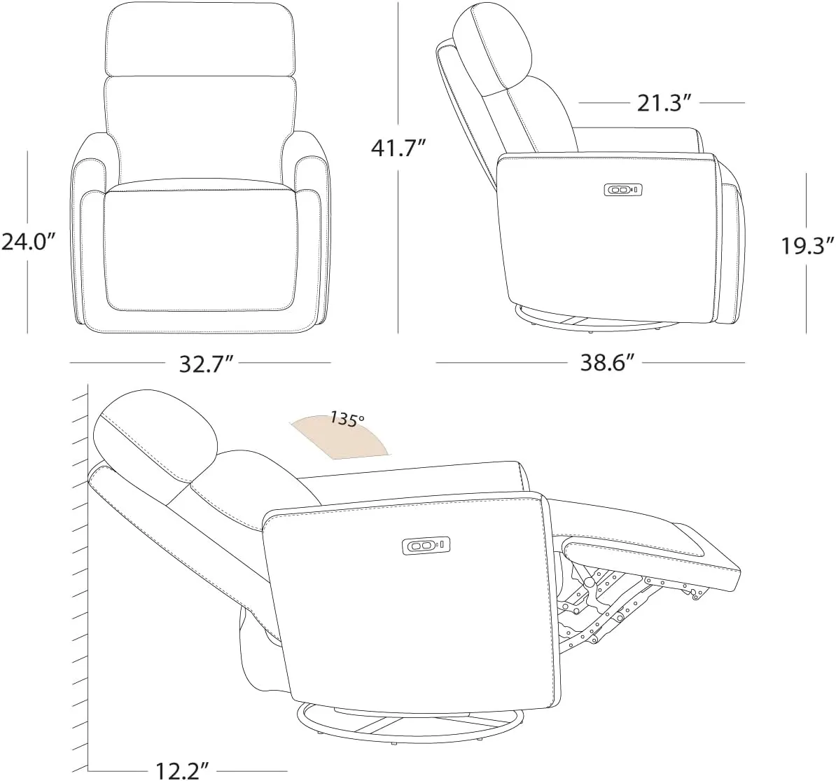 CHITA Electronic Power Recliner Chair Swivel Glider, FSC Certified Modern Nursery Rocking Chair with USB and Type-C Ports, Boucle White