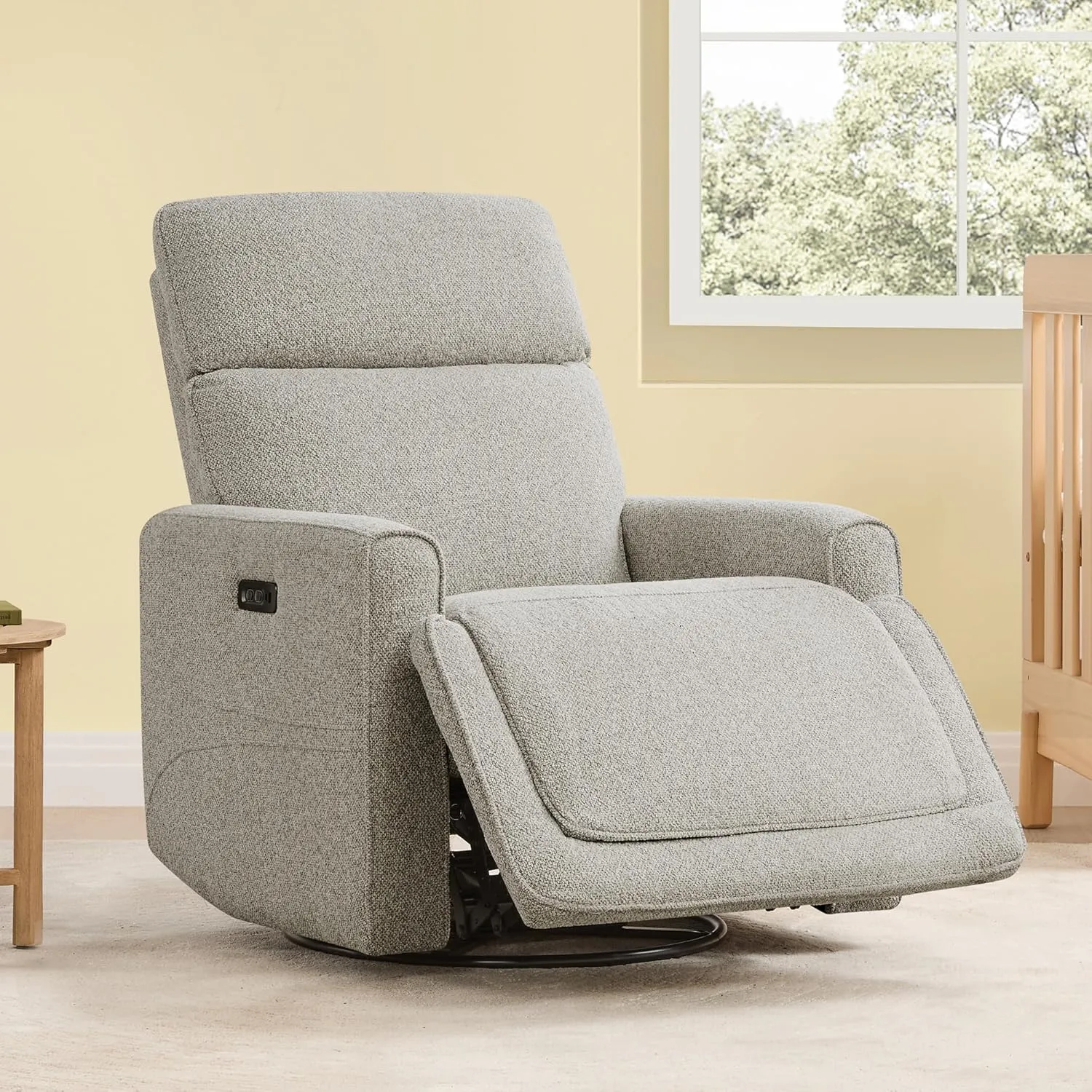 CHITA Electronic Power Recliner Chair Swivel Glider, FSC Certified Modern Nursery Rocking Chair with USB and Type-C Ports, Light Grey