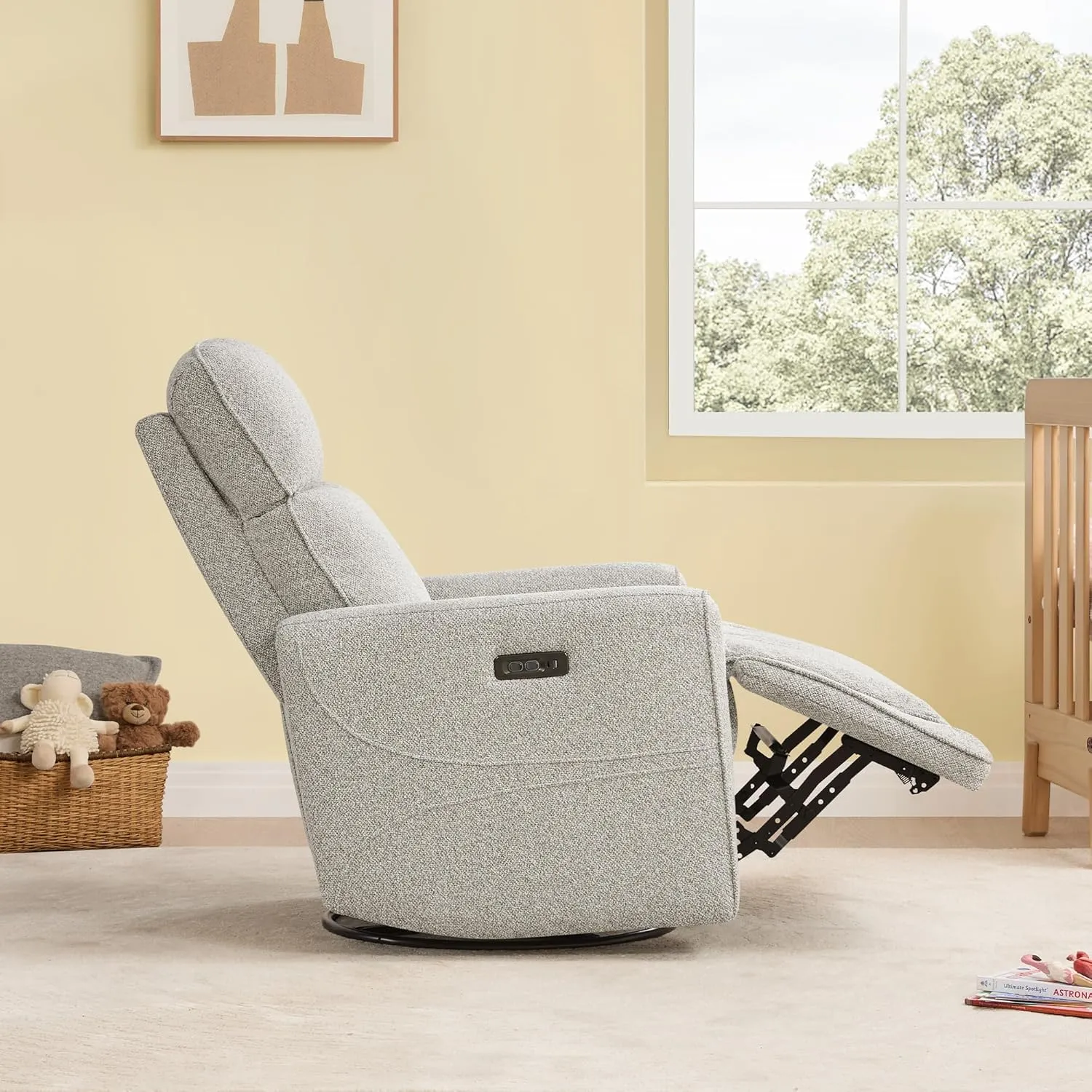 CHITA Electronic Power Recliner Chair Swivel Glider, FSC Certified Modern Nursery Rocking Chair with USB and Type-C Ports, Light Grey
