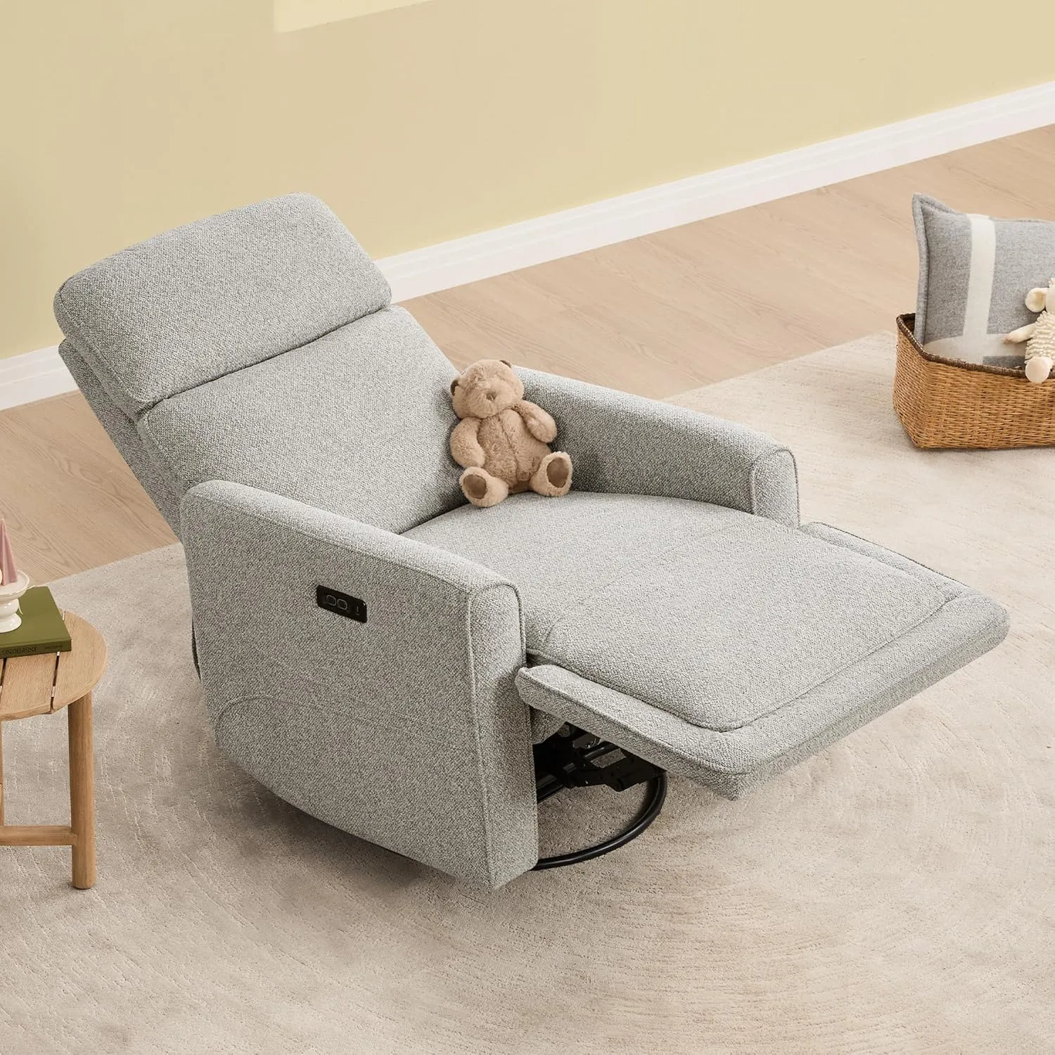 CHITA Electronic Power Recliner Chair Swivel Glider, FSC Certified Modern Nursery Rocking Chair with USB and Type-C Ports, Light Grey