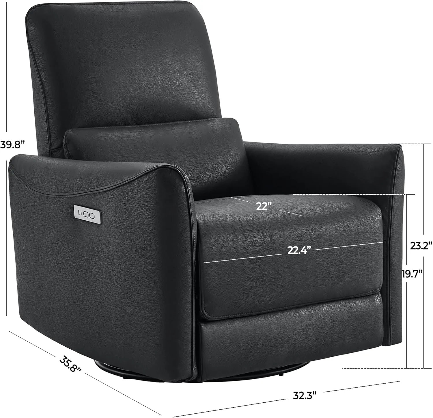 CHITA Power Recliner Chair Swivel Glider, FSC Certified Upholstered Faux Leather Living Room Nursery Reclining Sofa Chair with Lumbar Support, Black
