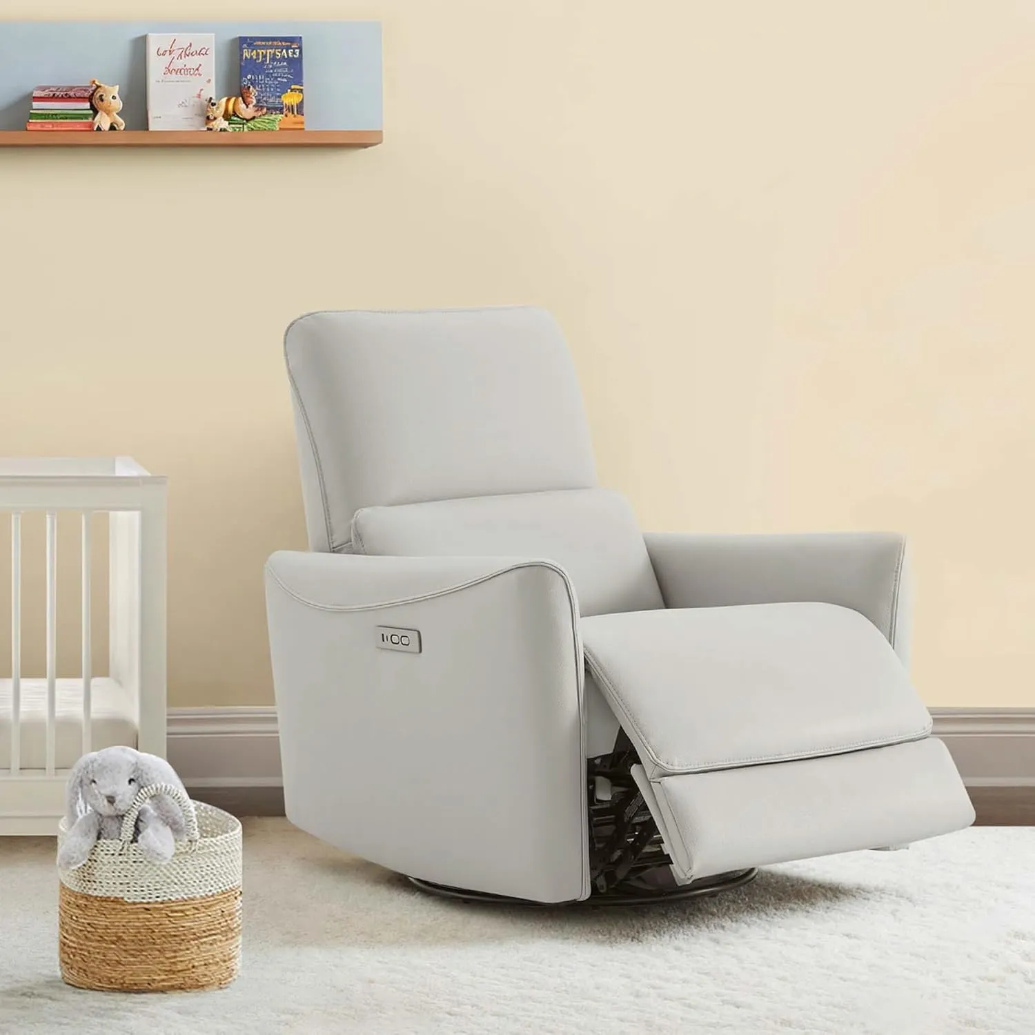 CHITA Power Recliner Chair Swivel Glider, FSC Certified Upholstered Faux Leather Living Room Nursery Reclining Sofa Chair with Lumbar Support, Cream