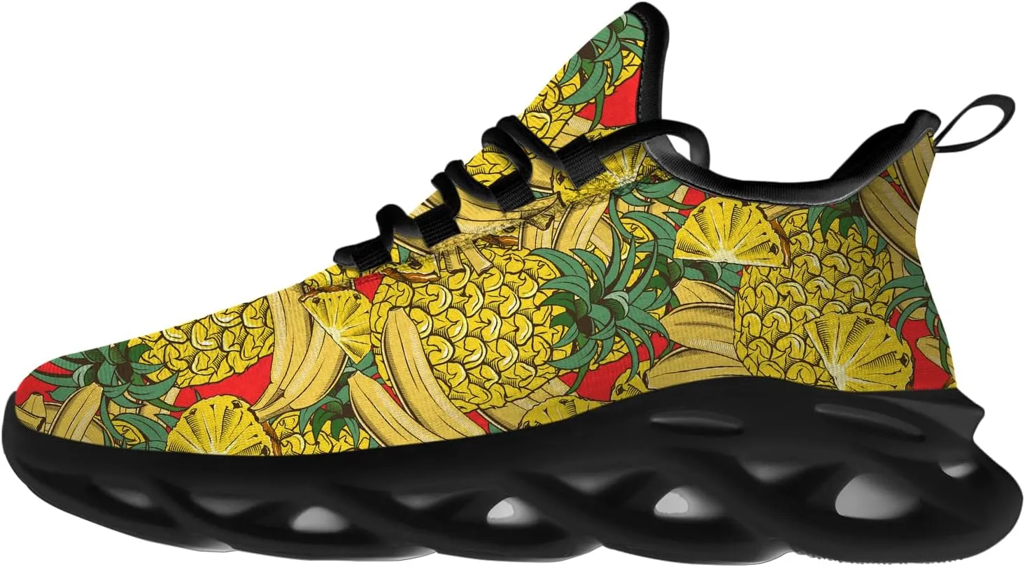 Ciadoon Pineapple Shoes for Women Men Road Running Athletic Walking Tennis Lightweight Sneakers Summer Tropical Shoes Gifts for Him Her