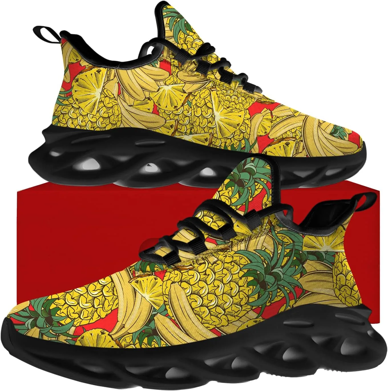 Ciadoon Pineapple Shoes for Women Men Road Running Athletic Walking Tennis Lightweight Sneakers Summer Tropical Shoes Gifts for Him Her