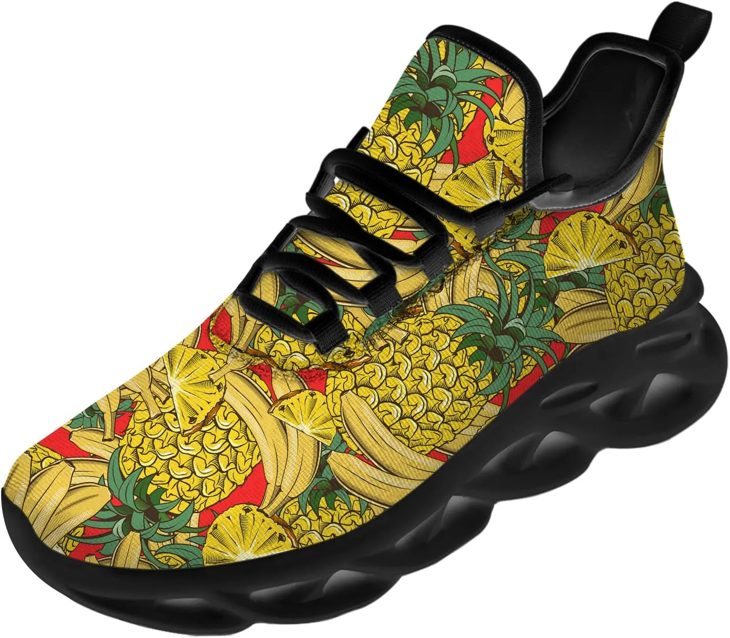 Ciadoon Pineapple Shoes for Women Men Road Running Athletic Walking Tennis Lightweight Sneakers Summer Tropical Shoes Gifts for Him Her