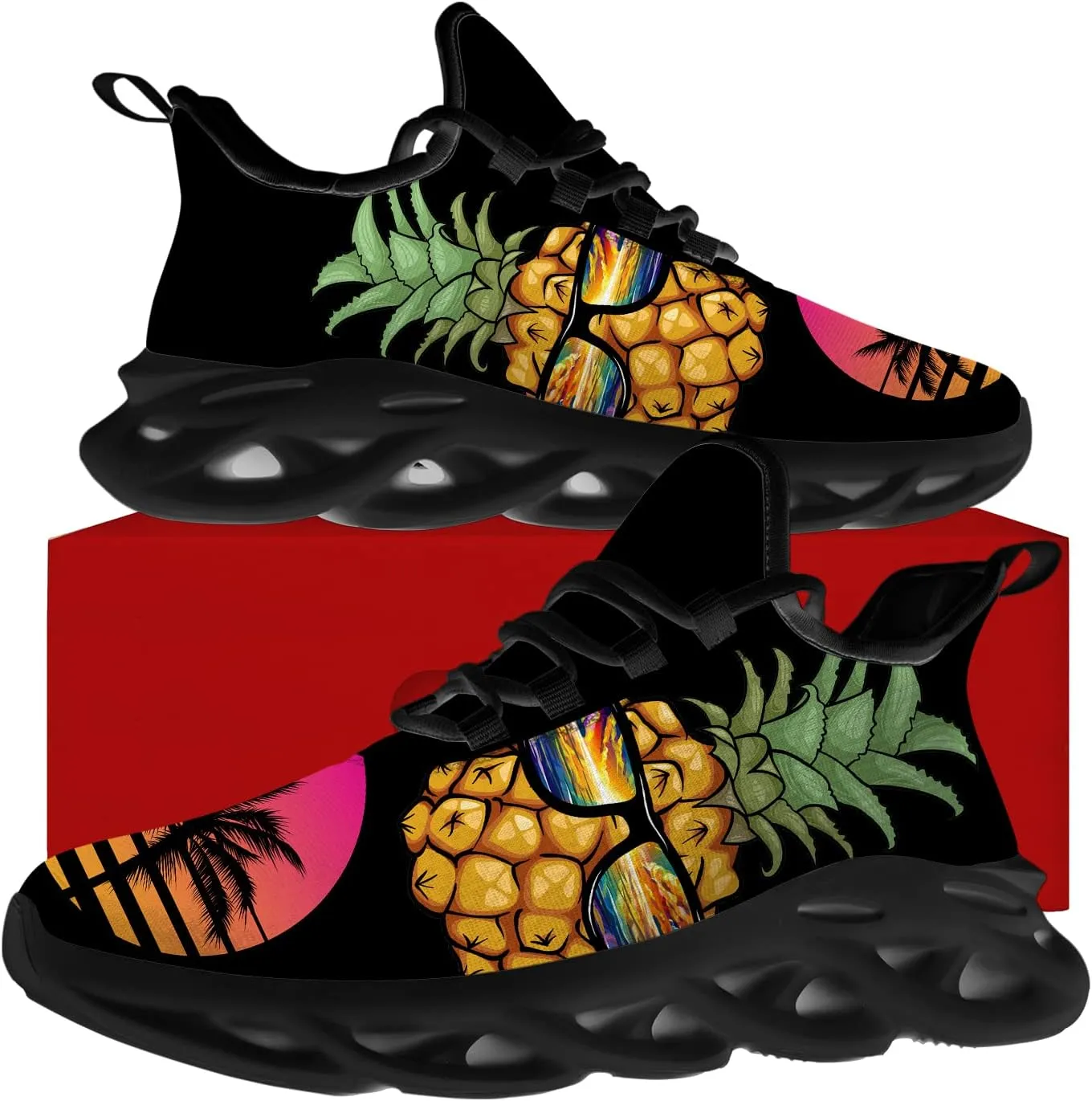 Ciadoon Pineapple Shoes for Women Men Road Running Athletic Walking Tennis Lightweight Sneakers Summer Tropical Shoes Gifts for Him Her