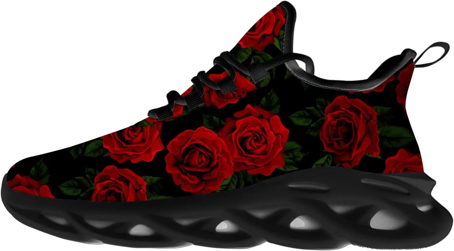 Ciadoon Rose Shoes for Men Women Road Running Shoes Non-Slip Walking Tennis Sneakers Cross Trainer Shoes Gifts