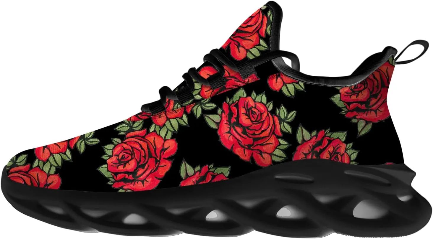 Ciadoon Rose Shoes for Men Women Road Running Shoes Non-Slip Walking Tennis Sneakers Cross Trainer Shoes Gifts