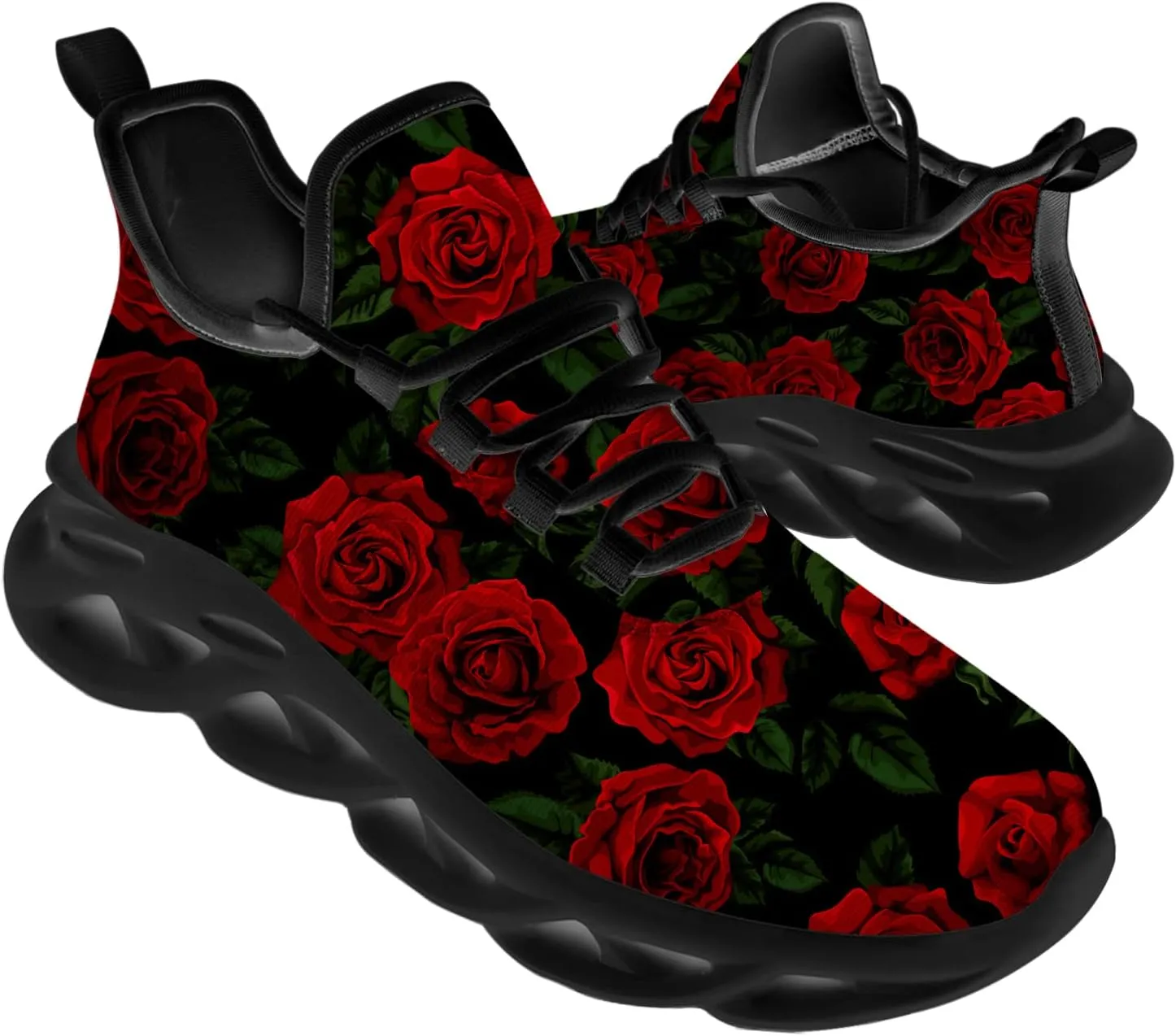 Ciadoon Rose Shoes for Men Women Road Running Shoes Non-Slip Walking Tennis Sneakers Cross Trainer Shoes Gifts