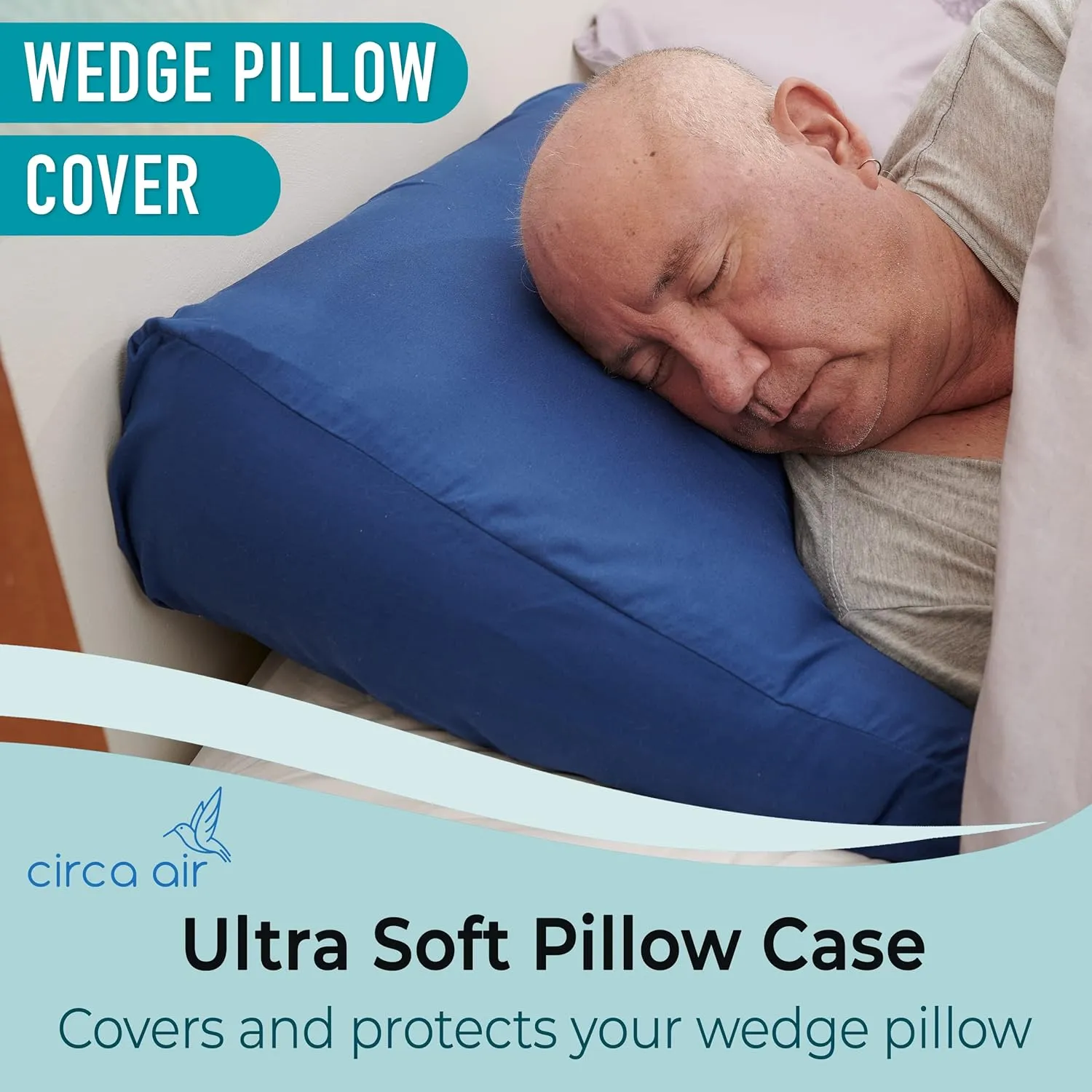 Circa Air Wedge Pillow Cover - Ultra Soft 100% Microfiber Wedge Pillow Case (27x27x8), Zip Cover, Extra Wide Large