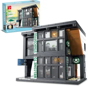City Coffee Shop Building Block Set,Coffee House Architecture Toy with Lights, Creative Cafe House Compatible Bricks Kits,Christmas Birthday Gift for Adults and Kids 8-12(581PCS)