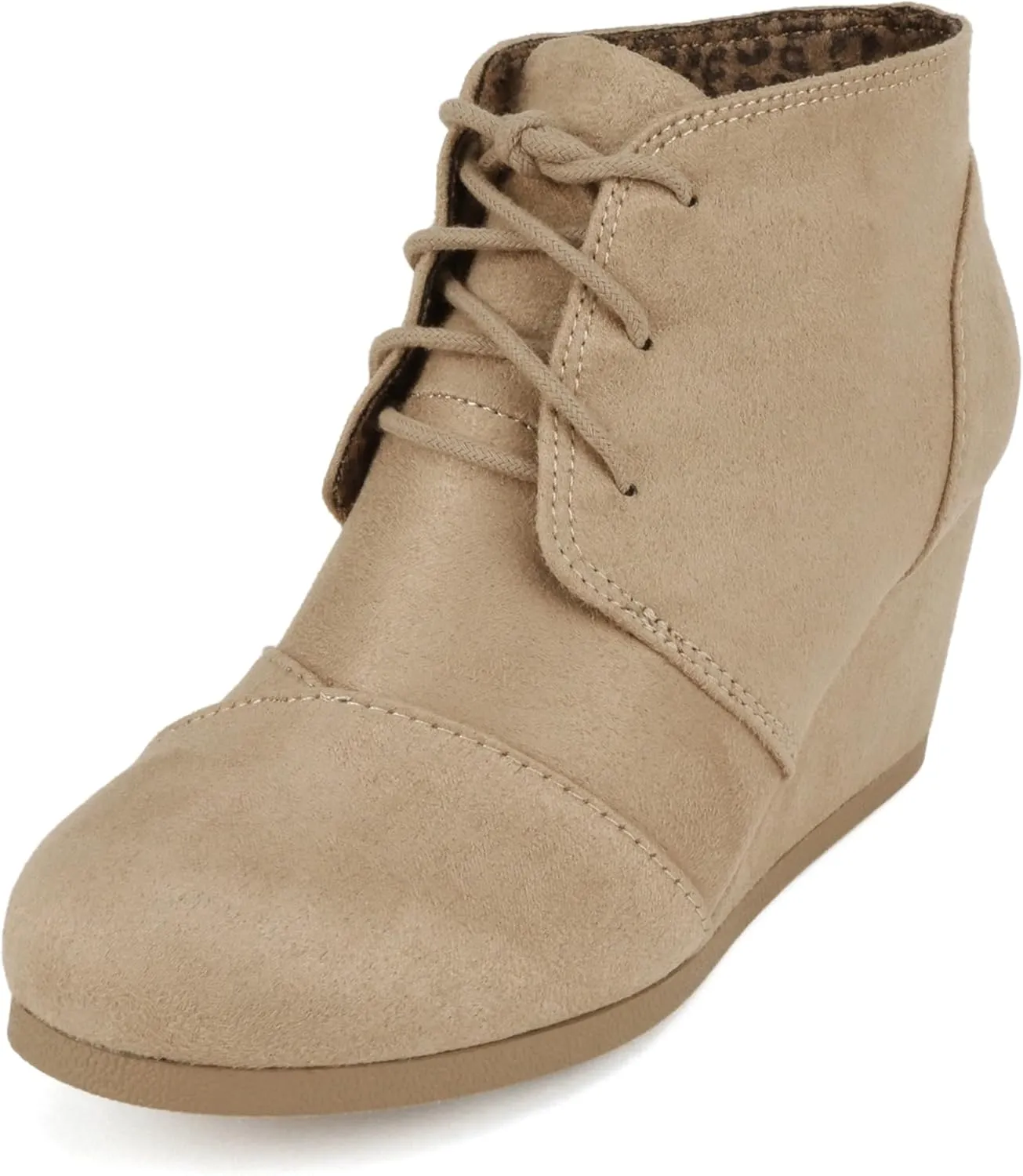 CITYCLASSIFIED “REX” ~ Women Lace Up Rounded Toe Low Wedge Ankle Bootie