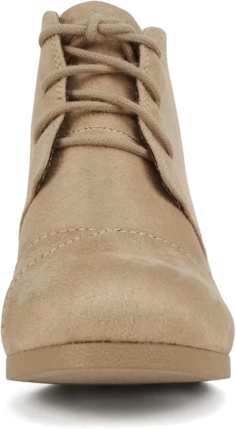 CITYCLASSIFIED “REX” ~ Women Lace Up Rounded Toe Low Wedge Ankle Bootie