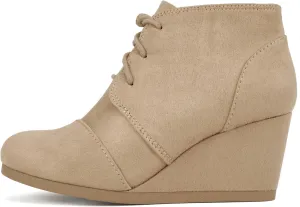 CITYCLASSIFIED “REX” ~ Women Lace Up Rounded Toe Low Wedge Ankle Bootie