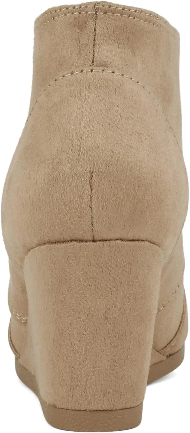 CITYCLASSIFIED “REX” ~ Women Lace Up Rounded Toe Low Wedge Ankle Bootie