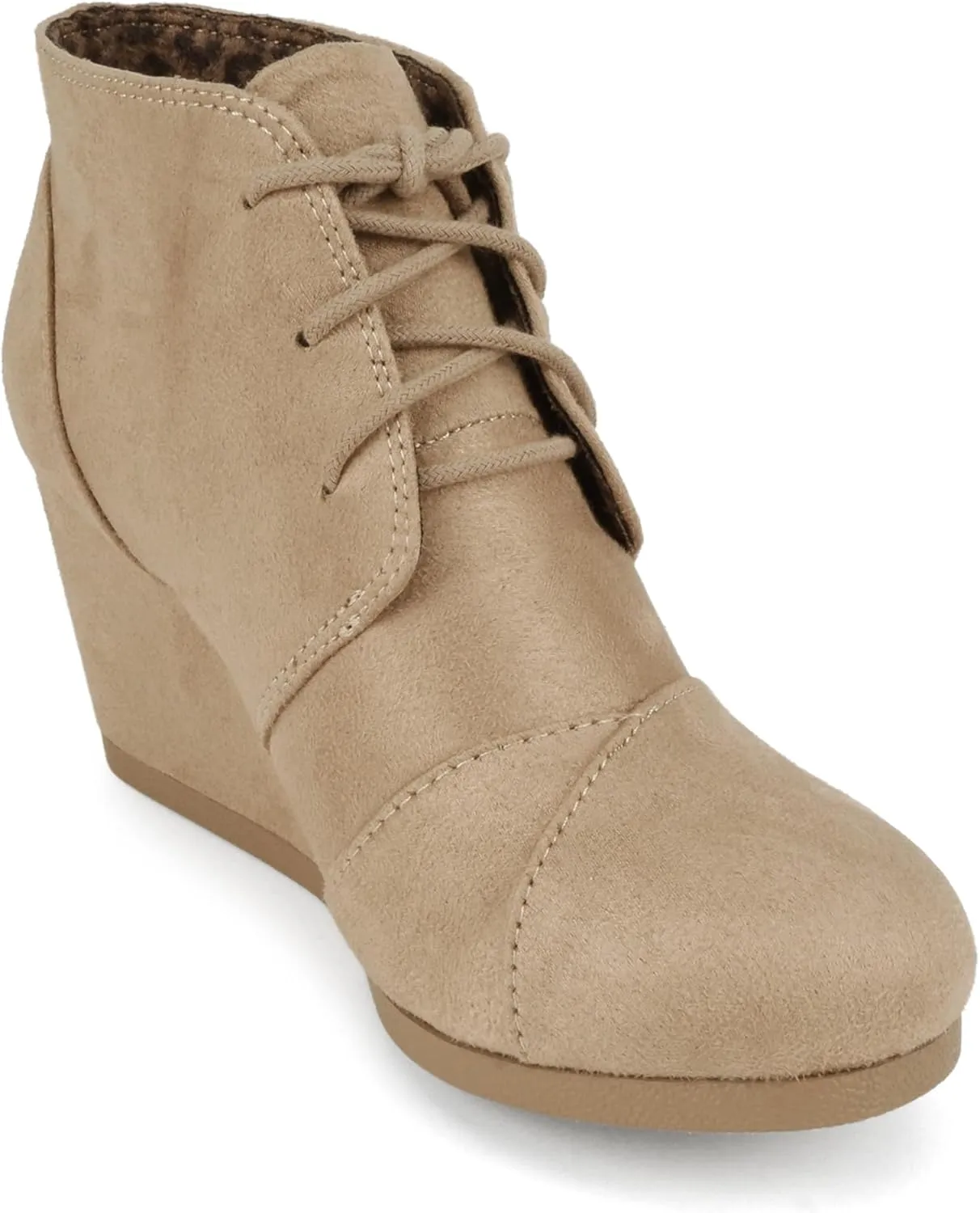 CITYCLASSIFIED “REX” ~ Women Lace Up Rounded Toe Low Wedge Ankle Bootie