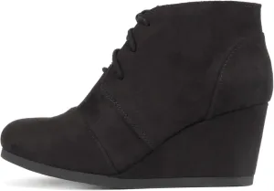 CITYCLASSIFIED “REX” ~ Women Lace Up Rounded Toe Low Wedge Ankle Bootie