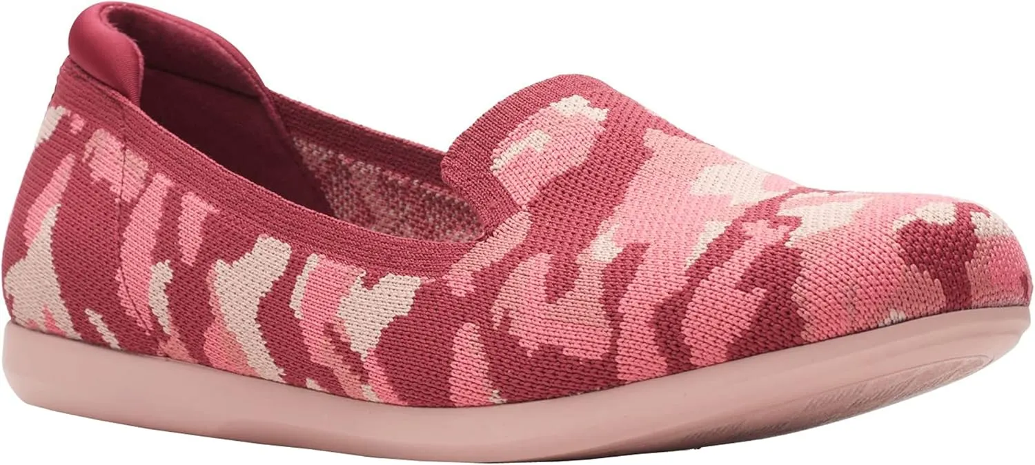 Clarks Women's Carly Dream Loafer, Burgundy Camo Knit, Size 7.5