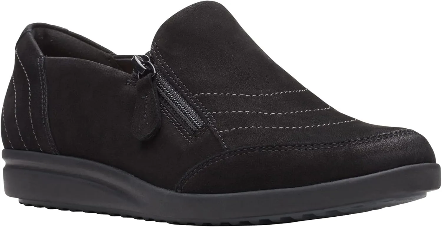 Clarks Women's Tamzen Zip Loafer, Black Nubuck, Size 6.5