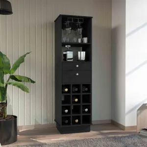 Classic Bar Cabinet with 12 Built-in Wine Racks & 2 Drawers, Timeless Home Storage (Black   Particle Board   Particle Board)