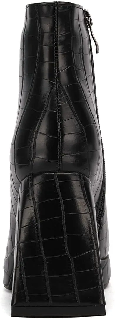 ClassicSter Womens Square Toe Chunky High Heel Ankle Boots Platform Side Zip up Booties