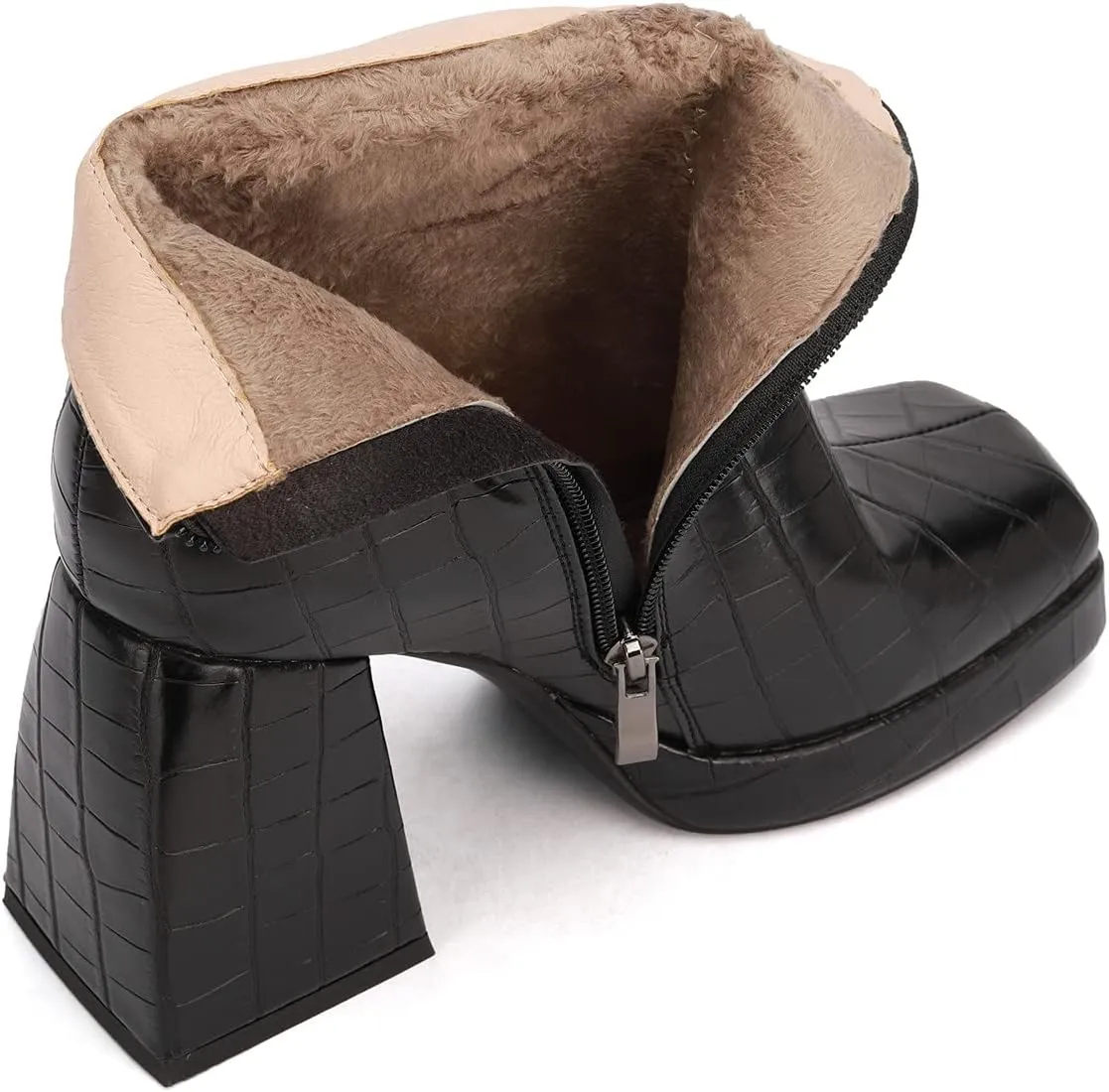 ClassicSter Womens Square Toe Chunky High Heel Ankle Boots Platform Side Zip up Booties