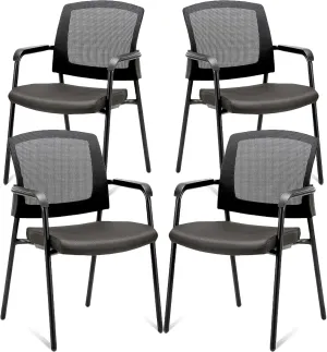 CLATINA New Classic Reception Guest Chair with Mesh Back and Armrests, Ergonomic Stacking Chair with Thickened Seat Cushion for Office Conference Waiting Room, Black (4 Pack)