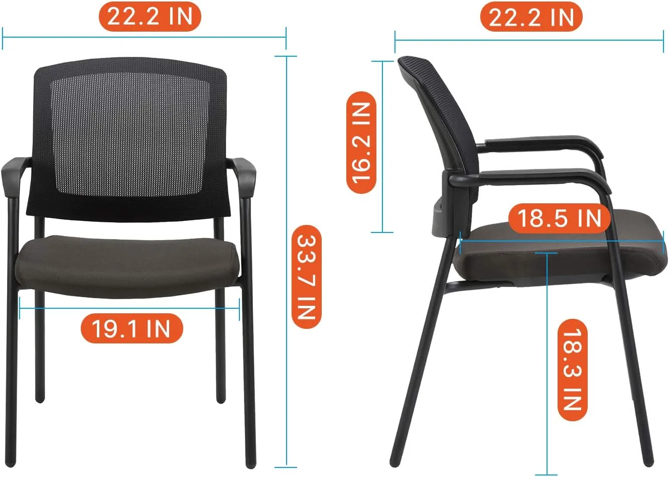 CLATINA New Classic Reception Guest Chair with Mesh Back and Armrests, Ergonomic Stacking Chair with Thickened Seat Cushion for Office Conference Waiting Room, Black (4 Pack)