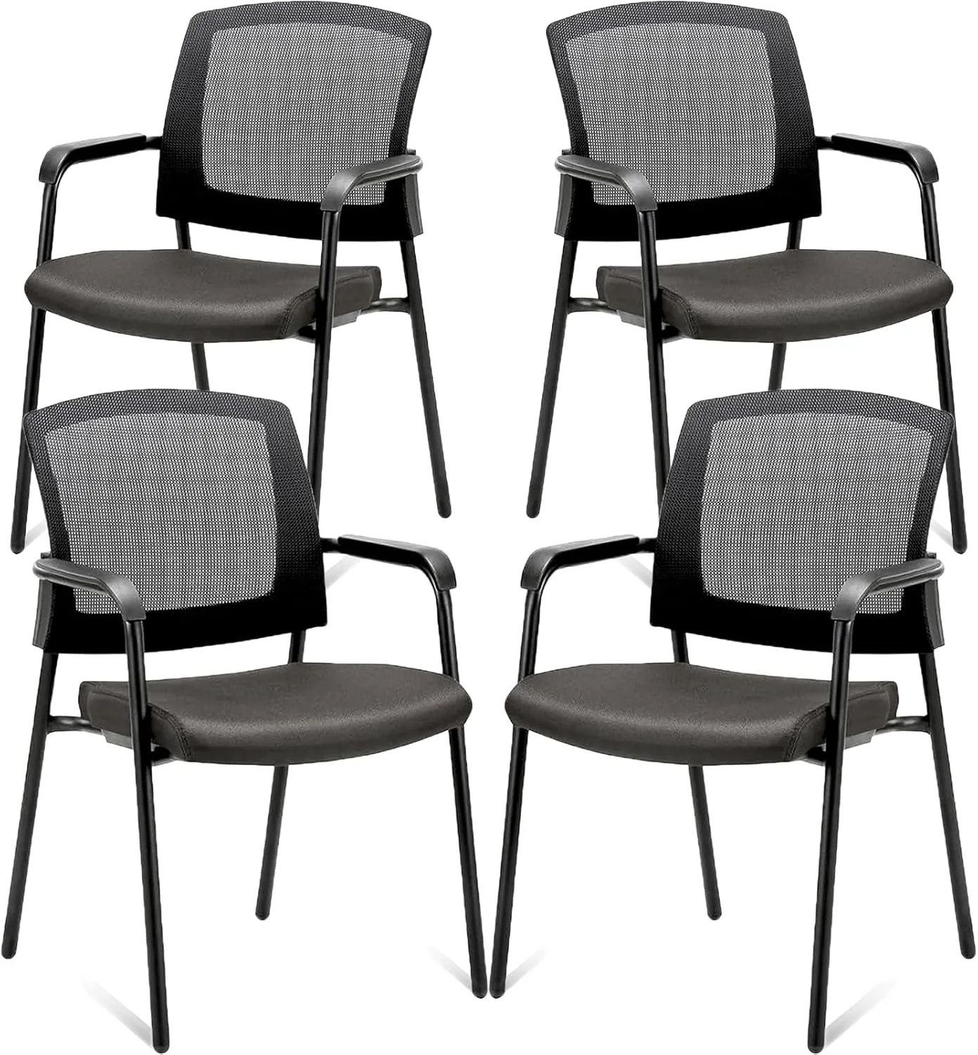 CLATINA New Classic Reception Guest Chair with Mesh Back and Armrests, Ergonomic Stacking Chair with Thickened Seat Cushion for Office Conference Waiting Room, Black (4 Pack)