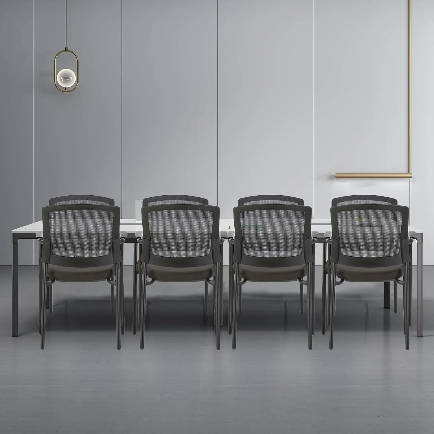 CLATINA New Classic Reception Guest Chair with Mesh Back and Armrests, Ergonomic Stacking Chair with Thickened Seat Cushion for Office Conference Waiting Room, Black (4 Pack)