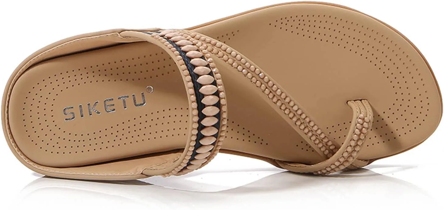 Clip Toe Sandals for Women Comfort Wedge Slip On Flip Flops Summer Casual Roman Shoes Lightweight Comfortable Outdoor Beach Shoes Slipper