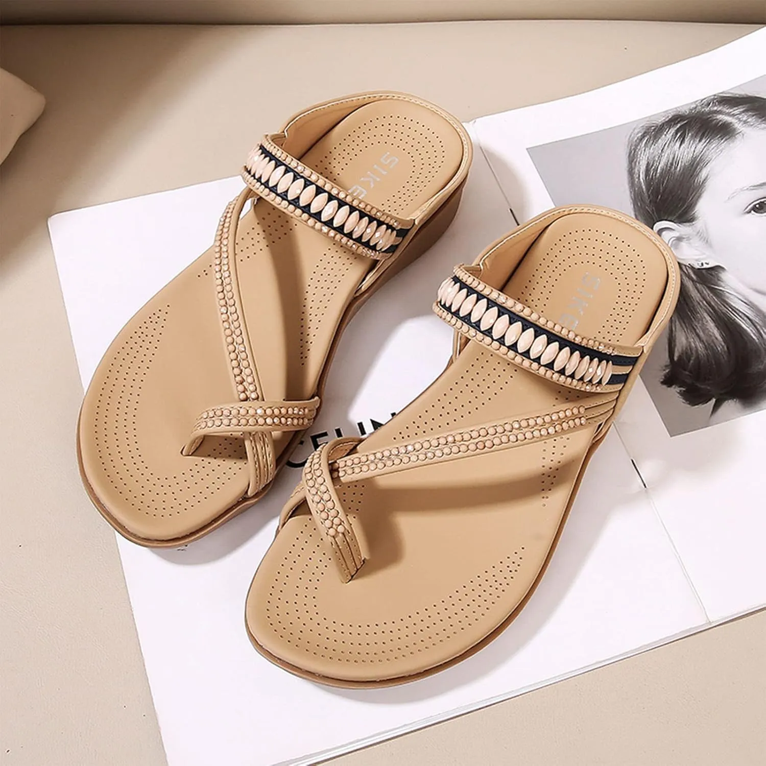 Clip Toe Sandals for Women Comfort Wedge Slip On Flip Flops Summer Casual Roman Shoes Lightweight Comfortable Outdoor Beach Shoes Slipper
