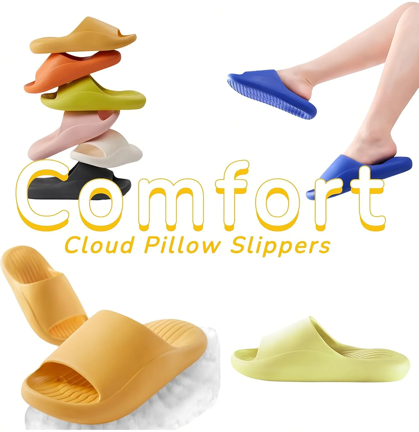Cloud Pillow Comfy Slippers for Women and Men Thick Sole Cute Soft Cushion Platform Non-Slip Quick Drying Open Toe Home House Bathroom Bedroom Slides Lightweight EVA Sandals Indoor and Outdoor Shoes