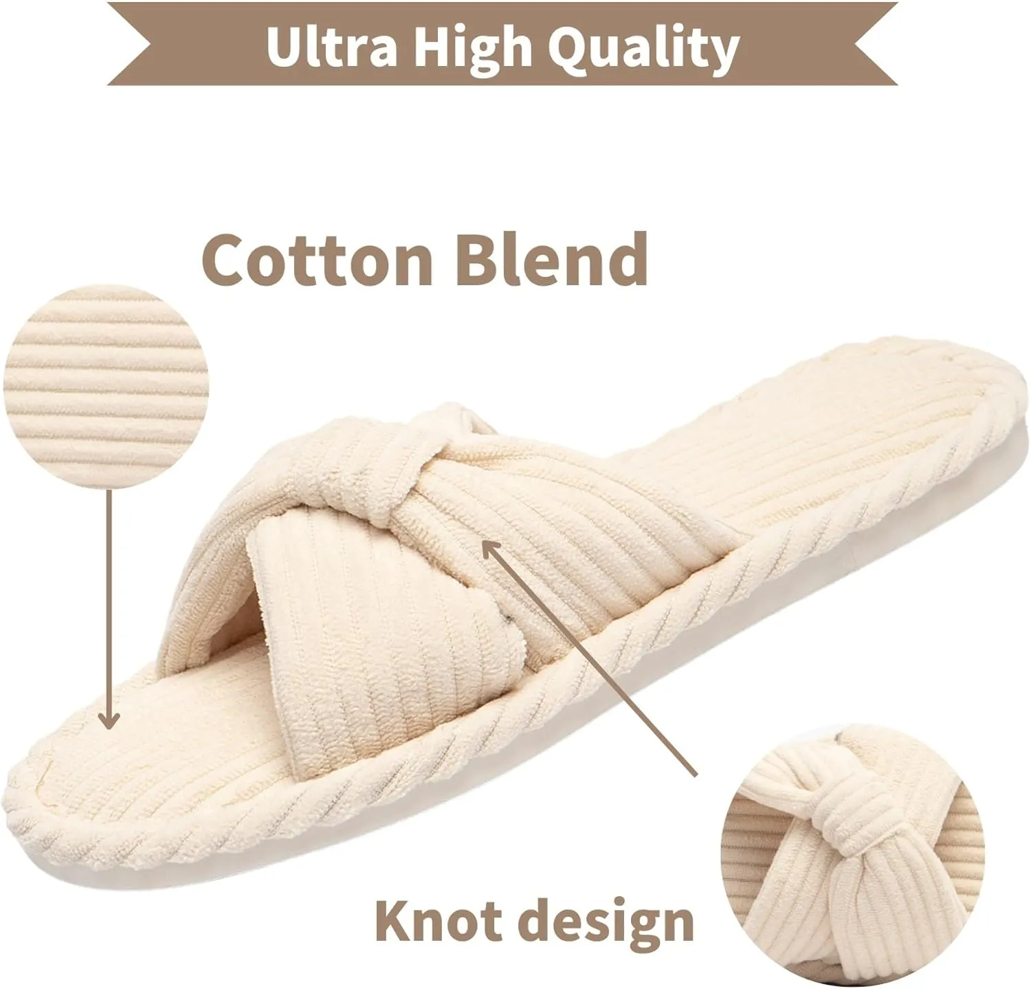 Comfy Slippers for Women Memory Foam House Bedroom Shoes Corduroy Bow Crossbands Slide Slipper Shoes Open Toe Slip On Sole Slippers Soft Trendy Gift