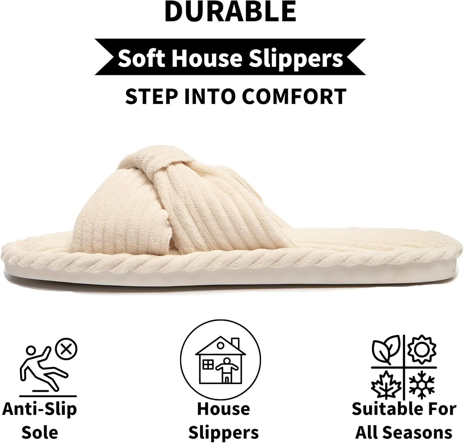 Comfy Slippers for Women Memory Foam House Bedroom Shoes Corduroy Bow Crossbands Slide Slipper Shoes Open Toe Slip On Sole Slippers Soft Trendy Gift