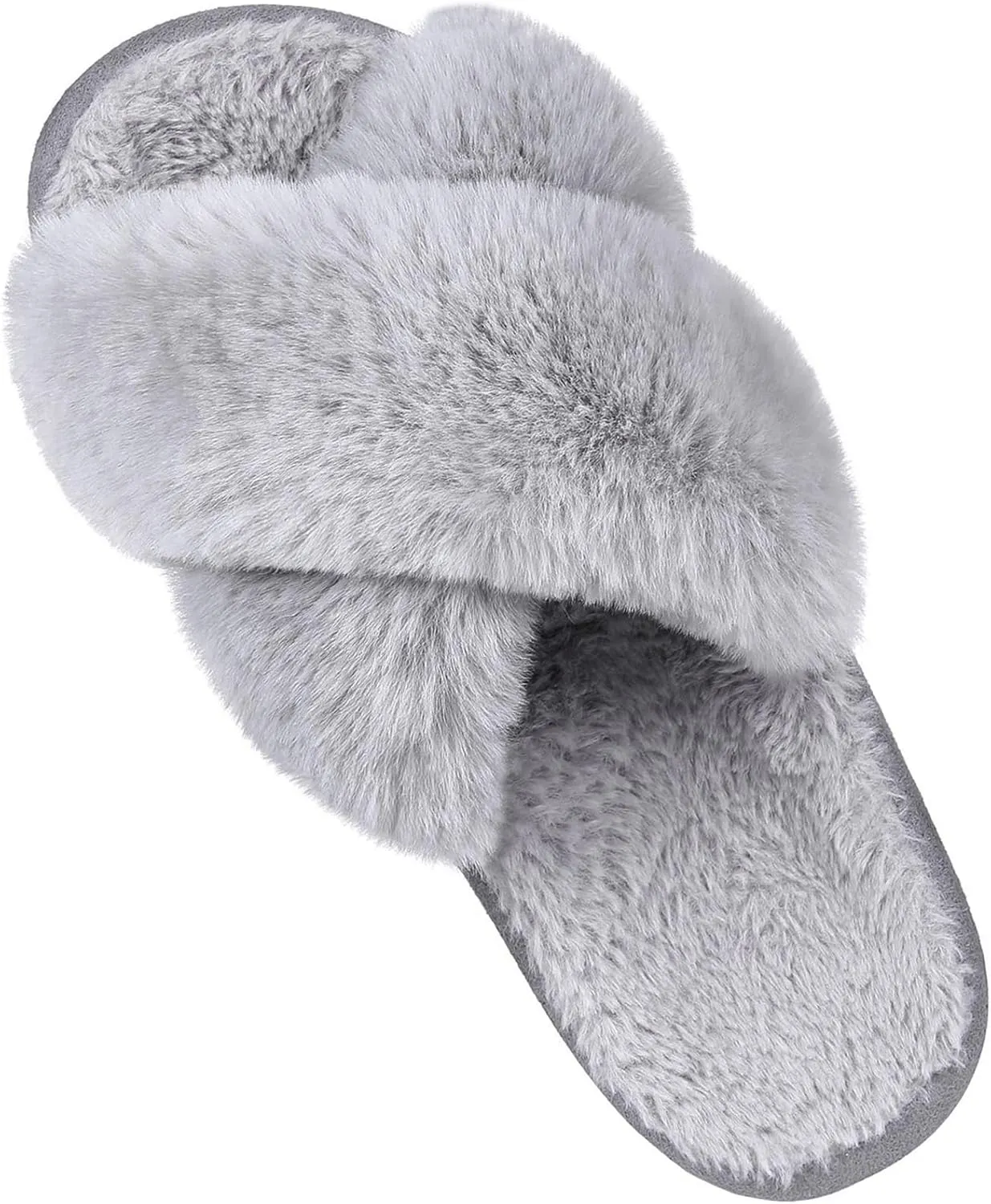 Comwarm Women's Cross Band Fuzzy Slippers Fluffy Open Toe House Slippers Cozy Plush Bedroom Shoes Indoor Outdoor