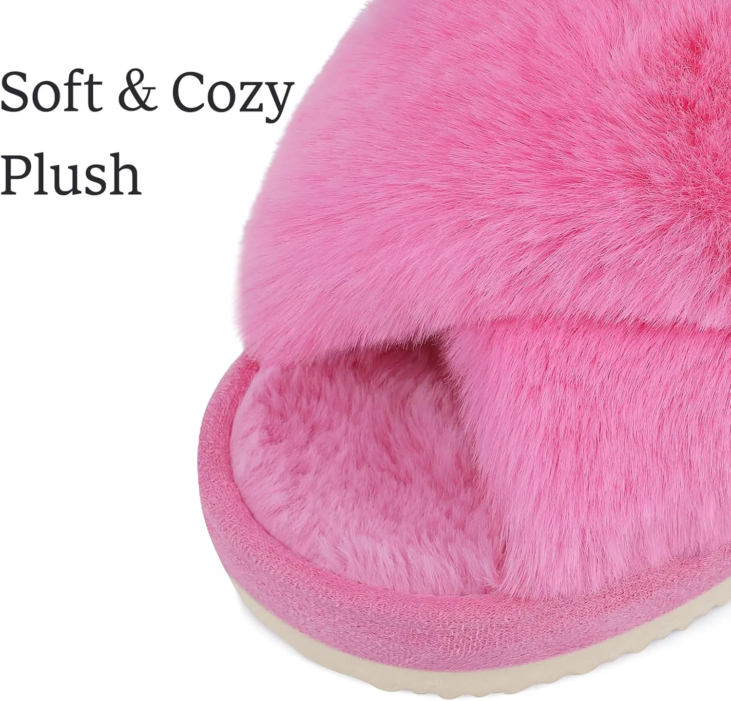 Comwarm Women's Cross Band Fuzzy Slippers Fluffy Open Toe House Slippers Cozy Plush Bedroom Shoes Indoor Outdoor