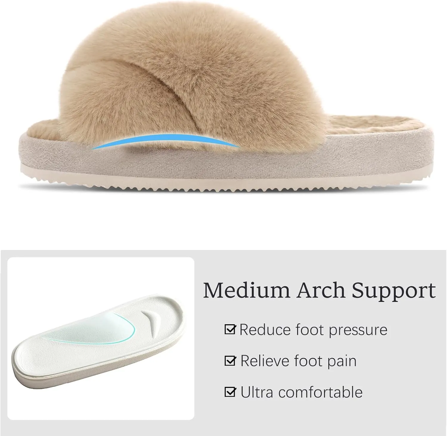 Comwarm Women's Cross Band Fuzzy Slippers Fluffy Open Toe House Slippers Cozy Plush Bedroom Shoes Indoor Outdoor